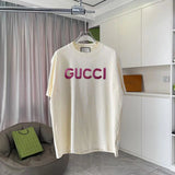 Gucci T-shirt Chest GG Printing logo round Neck Short Sleeve25ss New Pure Cotton Unisex Style T T-shirt OS Loose Fit Base Shirt Short Sleeve T-Shirt Top