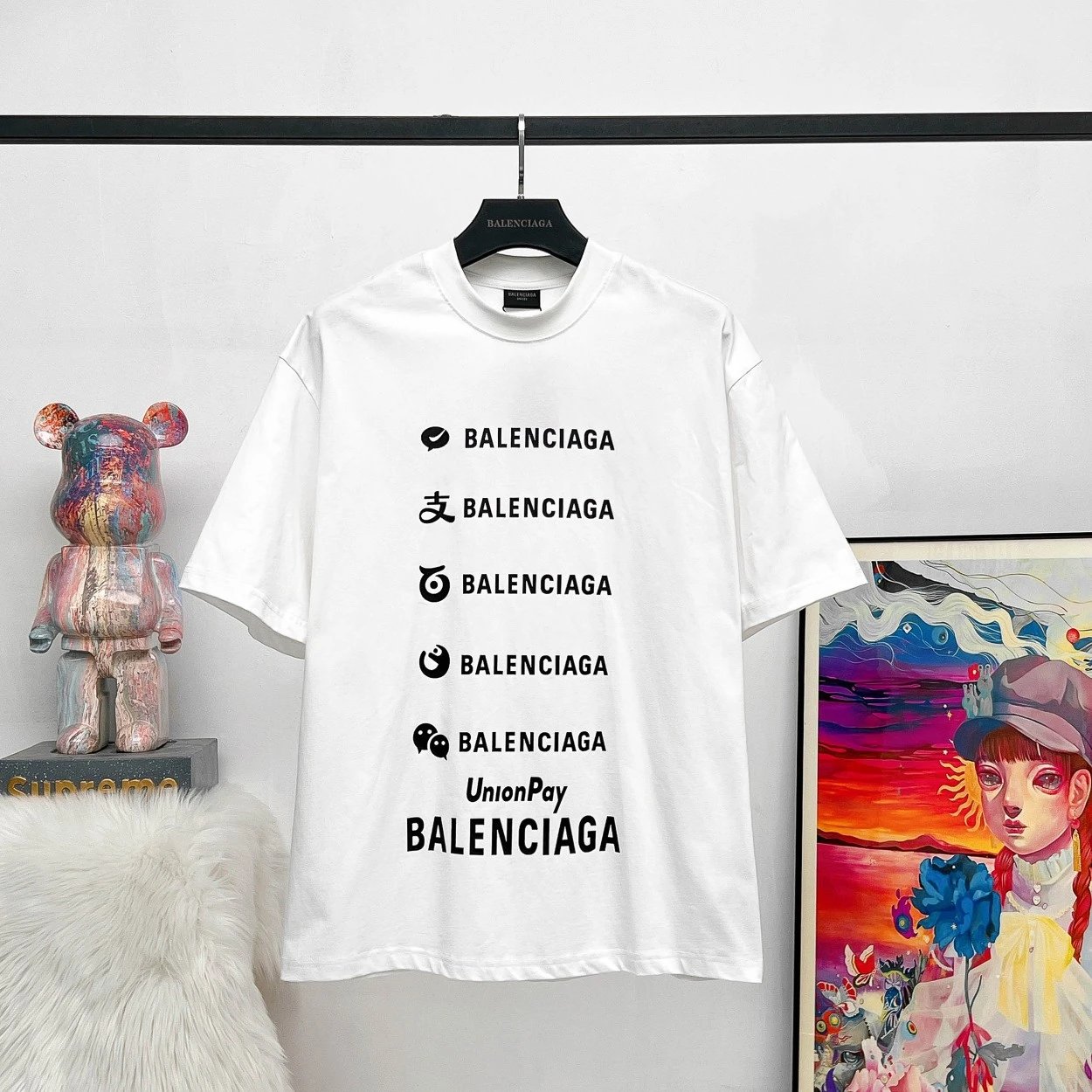 Balenciaga T-shirt Collaboration Payment Letter Print logo round Neck Short Sleeve25ss New Pure Cotton Unisex Style T T-shirt OS Loose Fit Base Shirt Top Half Sleeve T-Shirt