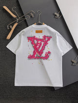 Louis Vuitton LV T-shirt Back Letter Graffiti Print logo round Neck Short Sleeve25ss New Pure Cotton Unisex Style T T-shirt OS Loose Fit Base Shirt Half Sleeve T-Shirt Top Half Sleeve