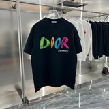 Dior T-shirt Hand-painted Letter Print on the Chest logo round Neck Short Sleeve25ss New Pure Cotton Unisex Style T T-shirt OS Loose Fit Base Shirt Half Sleeve T-Shirt Top Half Sleeve