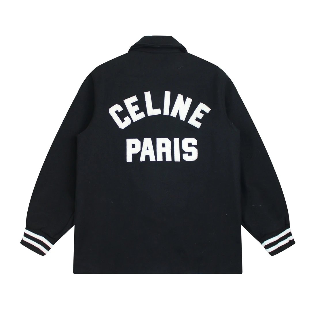 Celine Jackets 24New Letter Towel Embroidery Wool Baseball Jacket Men's and Women's Same Autumn and Winter New Loose Sports and Leisure All-Matching