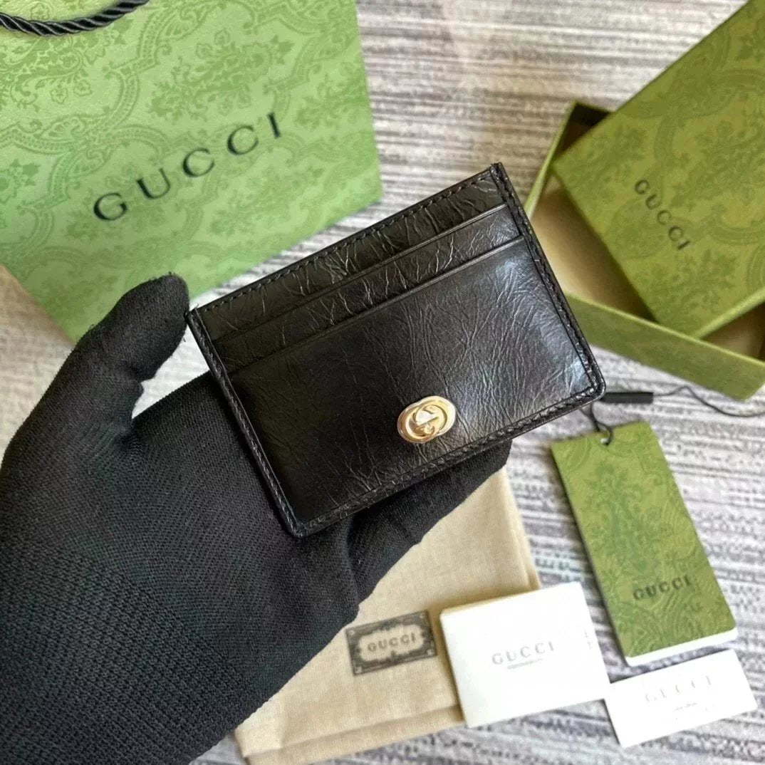 Gucci Wallet Top version 【Original Order】Tiger Head marmont Bee Print Small Card Holder Lightweight and Convenient Pair G Letters logo Genuine Leather Card Holder Card Holder Unisex