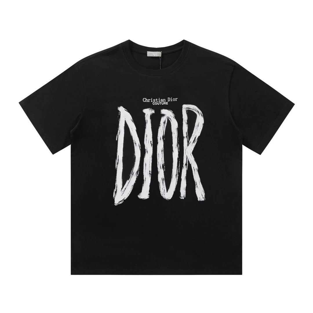 Dior T-shirt Hand-painted Letter Print on the Chest logo round Neck Short Sleeve25ss New Pure Cotton Unisex Style T T-shirt OS Loose Fit Base Shirt Half Sleeve T-Shirt Top Half Sleeve