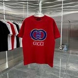 Gucci T-shirt Double Button Front Personality Print Round Neck Short Sleeve25ss New Pure Cotton Unisex Style T T-shirt OS Loose Fit Base Shirt Short Sleeve Top T-Shirt