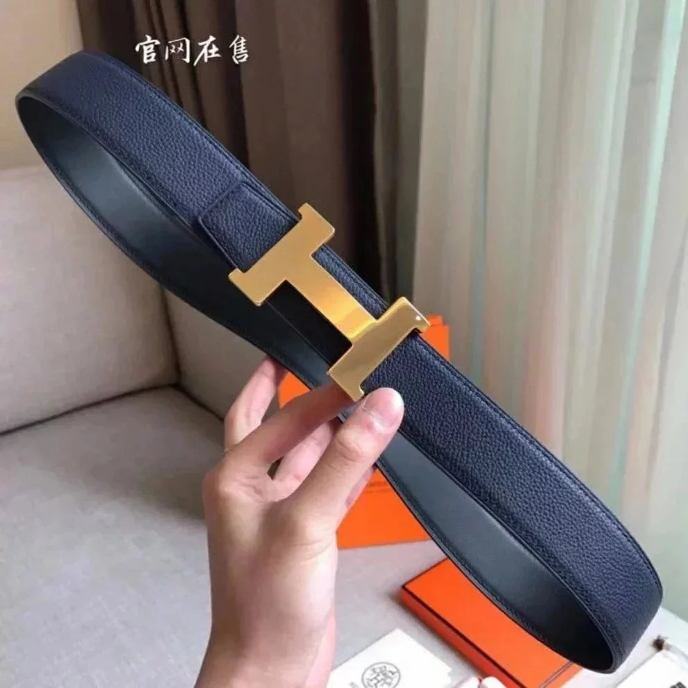 Hermes Belt Top version New High Quality Imported Calfskin Business Belt H Letter Buckle Casual Versatile Double-Sided Belt Pant Belt