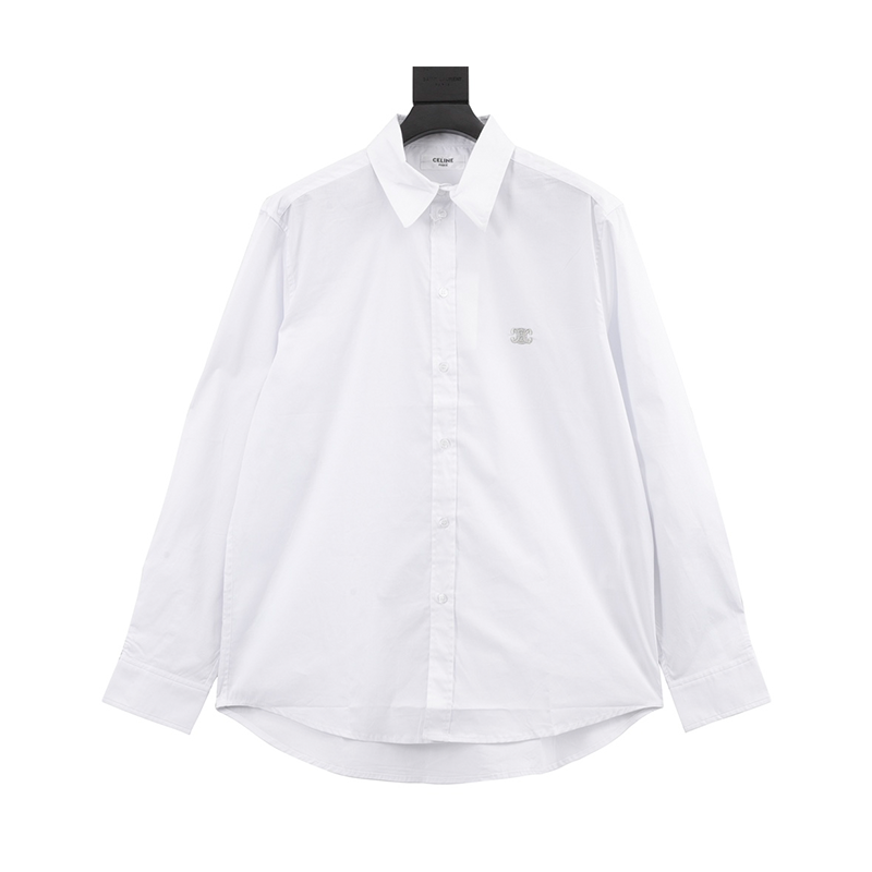 Celine Shirt Chest Embroidered Poplin Long-Sleeved Shirt for Men and Women