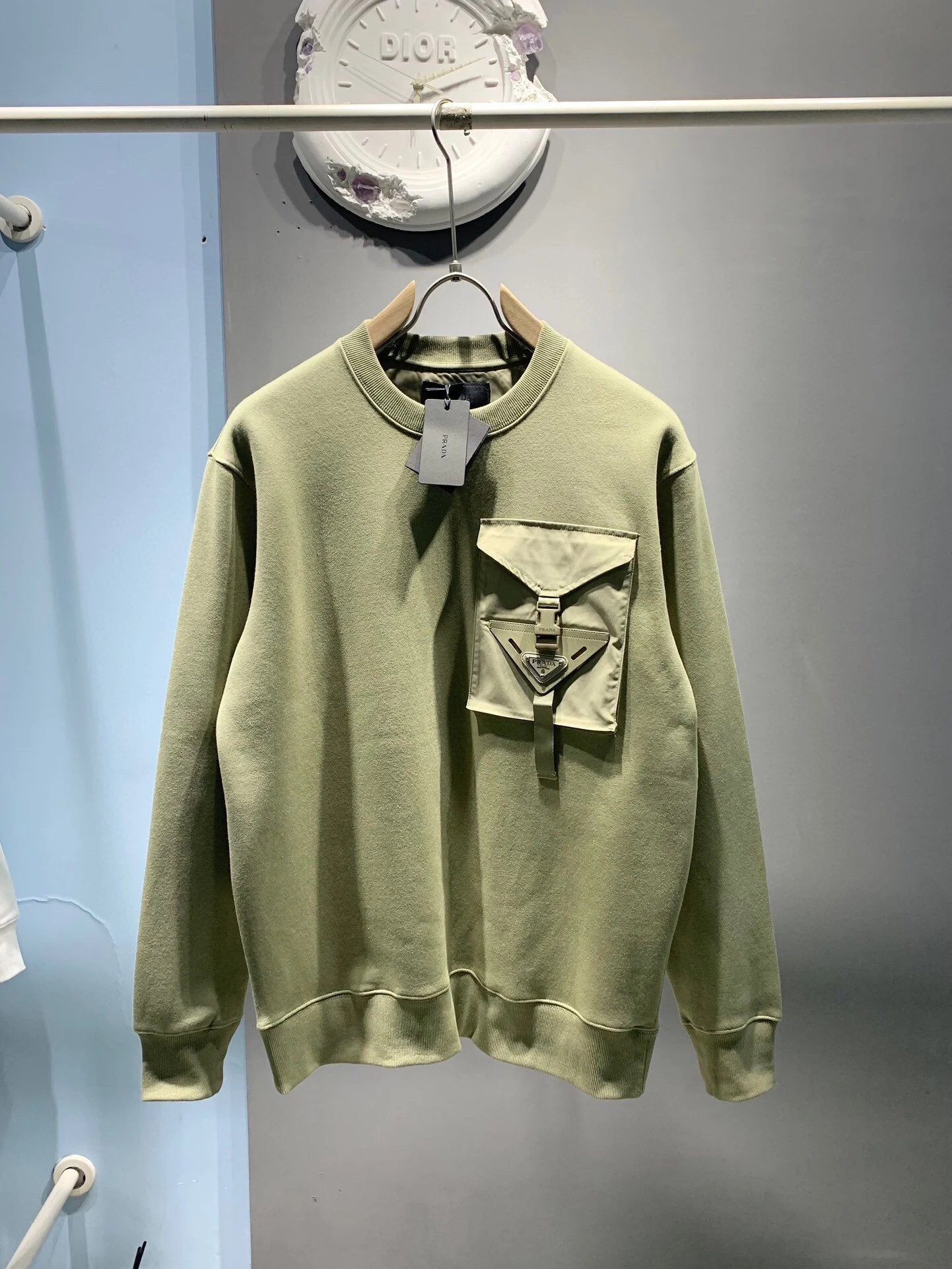 PRADA Hoodie Pocket with Leatherette logo Round Neck Sweatshirt Long Sleeve Base Shirt Jacket Top Fashion Unisex Sports Casual Loose Fit Versatile Autumn Winter New Arrival