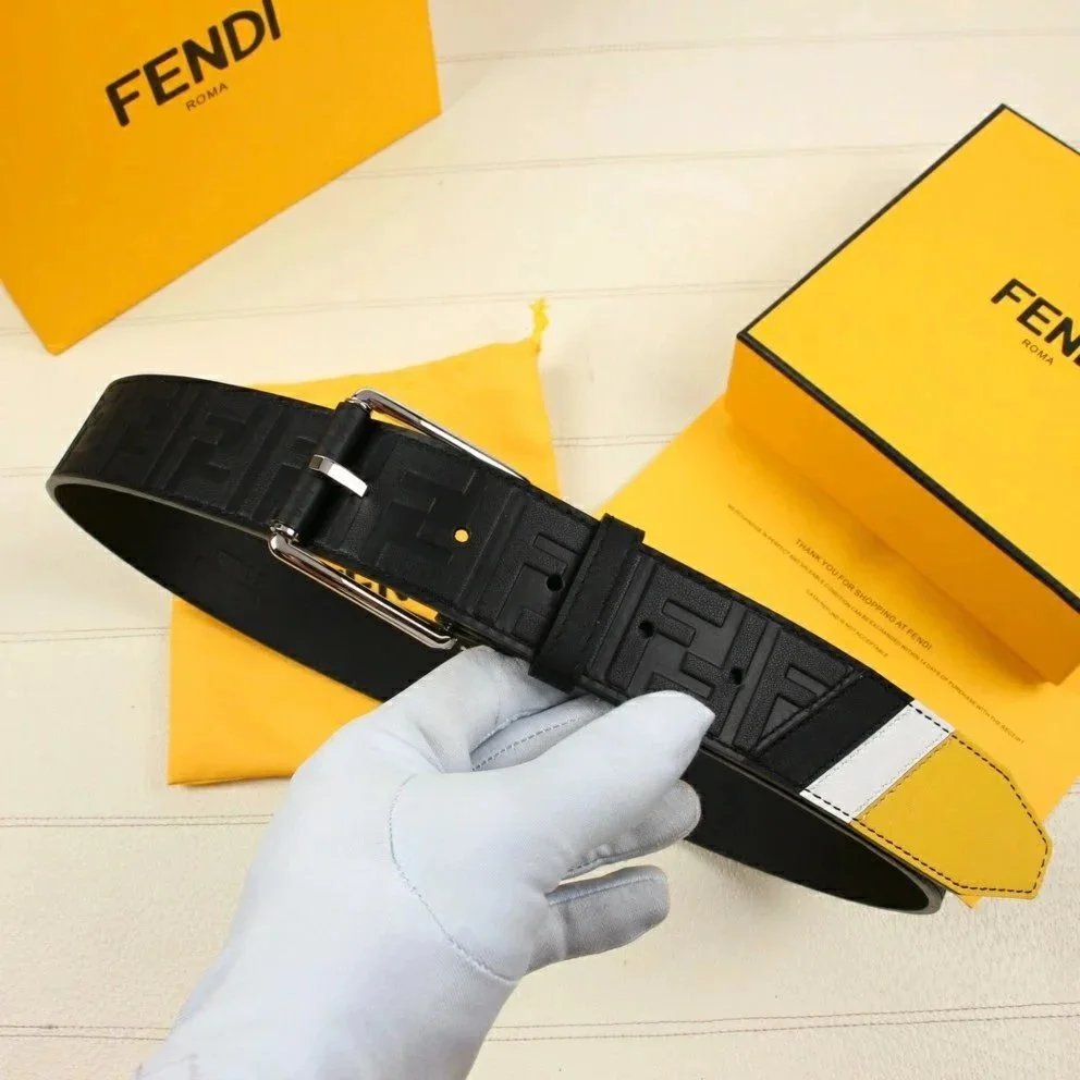 FENDI Belt Top version New Belt Men's First Layer Cowhide Pin Buckle Business Casual Belt Cowhide Print Trendy Belt