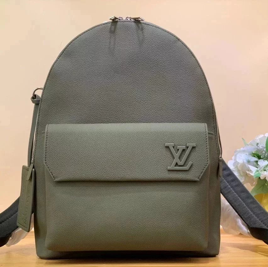 Louis Vuitton LV Backpack Top version 【Original Leather Old Factory】M57079New Men's Cowhide AEROGRAM Backpack Men's All Leather Backpack Fashion Genuine Leather Travel Backpack Lychee Pattern Calfskin Schoolbag