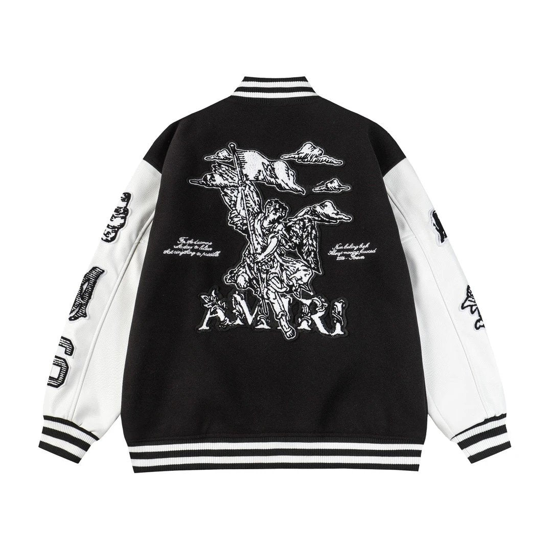 Amiri Jackets Coat 2024Spring and Autumn New Angel God of War Pattern Baseball Uniform Jacket Coat Men and Women Same Style