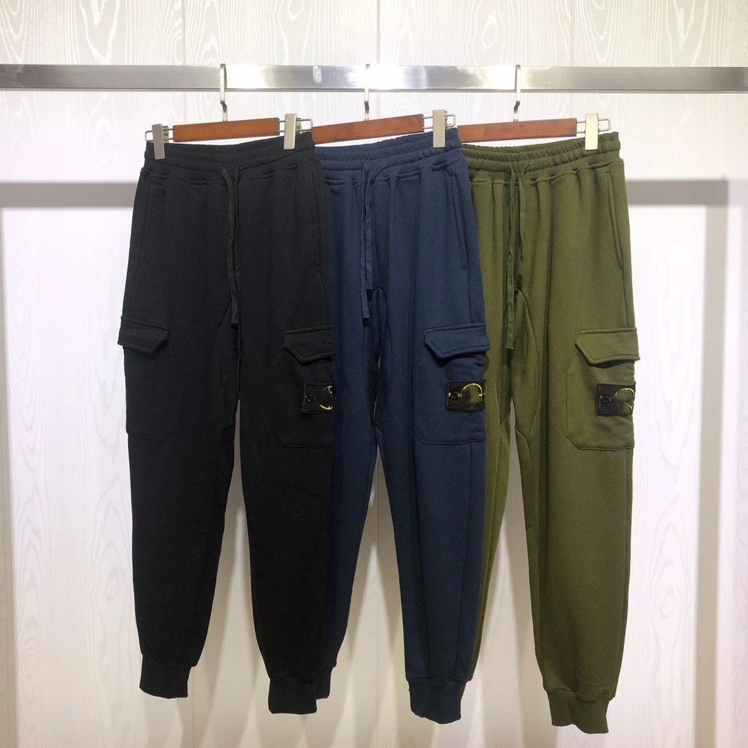 Stone Island Sweatpants Spring and Autumn New European and American Fashion Brand Side Seam Label Double Pocket Terry Drawstring Sweatpants Men and Women Same Style Loose Solid Color Casual Pants