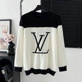 Louis Vuitton LV Sweater Large logo Black and White Crew Neck Sweater25ss Spring New Thickened Long Sleeve Pullover Unisex OS Loose Fit Top Versatile Casual Jacket Lazy Style
