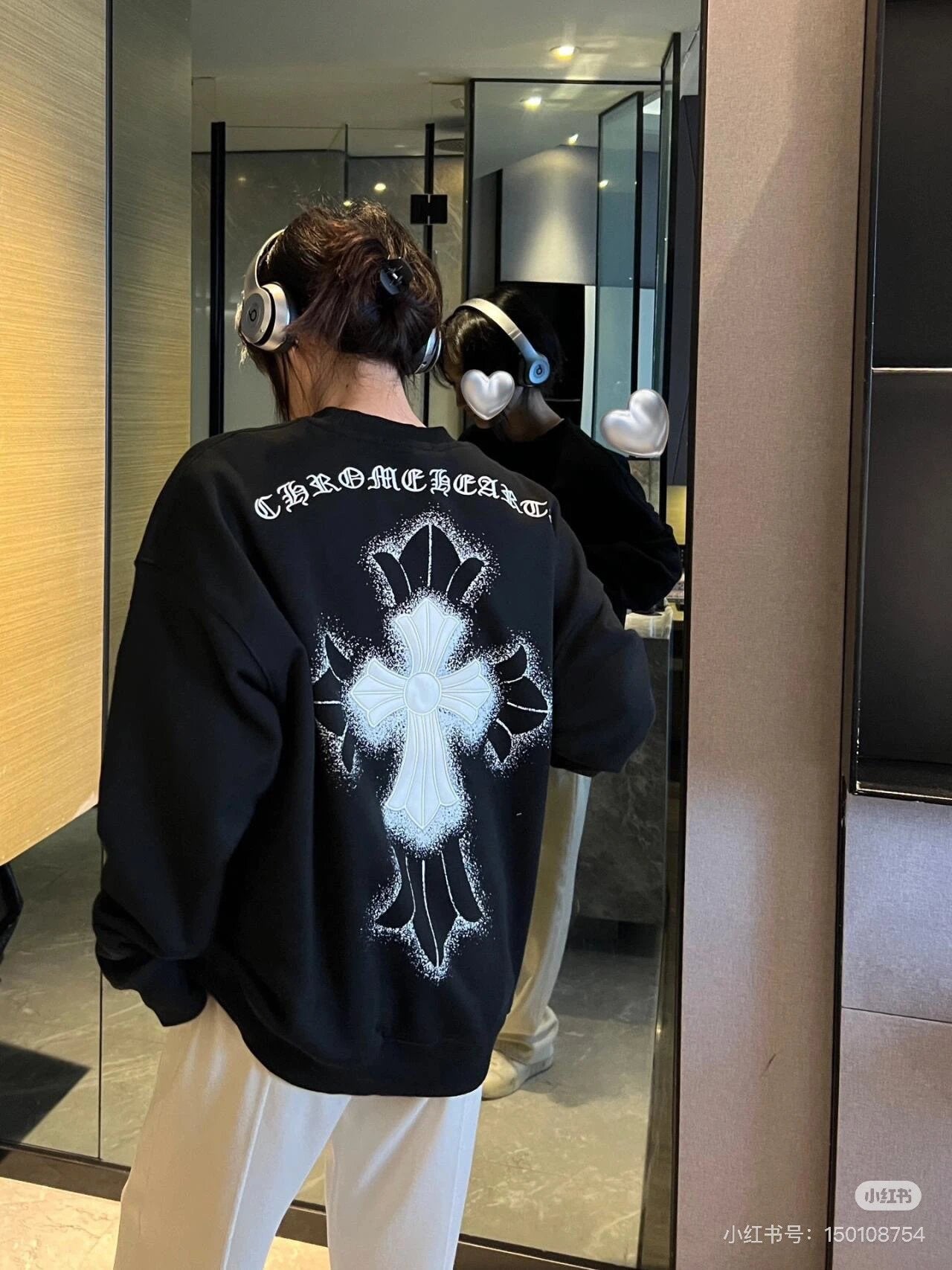 Chrome Hearts Hoodie Leather Label Fleece Lined Thickened Crewneck Sweatshirt Jacket OS Pullover Style B 100% Cotton Long Sleeve Unisex Loose Base Shirt Sports Casual Top