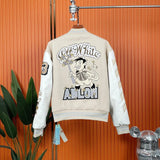 OFF-White Jackets Coats This Year's New Leather Patchwork Baseball Uniform European and American Fashion Brand Couple's Youth Street Fashion Jacket Jacket