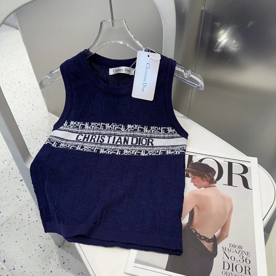Dior T-shirt Letter Printing logo Sleeveless Short Sleeve Sleeveless Vest25ss New Pure Cotton Women's Style T T-shirt OS Loose Fit Base Shirt Top Half Sleeve T-Shirt