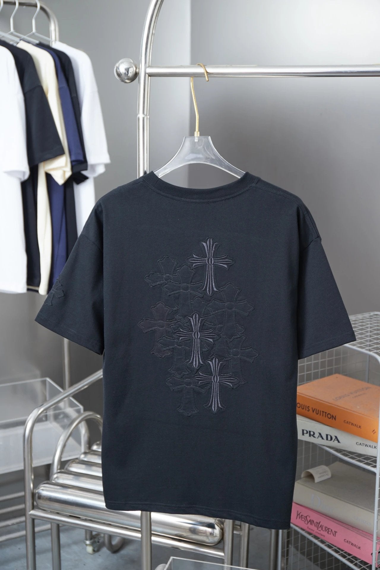 Chrome Hearts T-shirt Front and Back Appliqué Embroidery logo round Neck Short Sleeve25ss New Pure Cotton Unisex Style T T-shirt OS Loose Fit Base Shirt Half Sleeve T-Shirt Top Half Sleeve