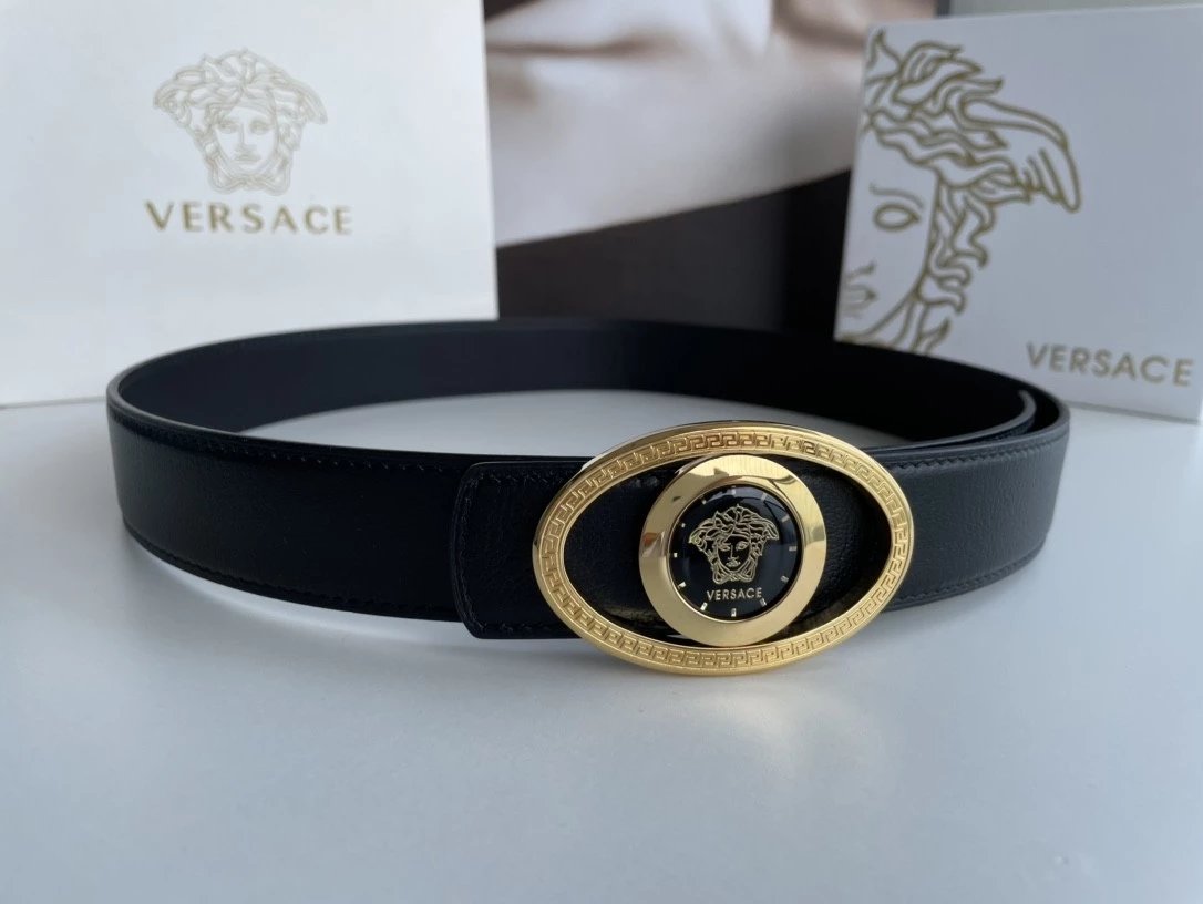 VERSACE Belt Top version High-End Belt Classic Fashion Brand Casual Leather Belt Belt Men's Leather All-Match Smooth Buckle Head Belt Pant Belt