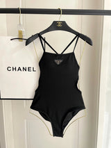 PRADA Swimsuit Front Triangle Logo Bikini Swimsuit Sexy Small Chest Gathered Beach Pool Vacation Hot Spring Backless White Women's Swimwear