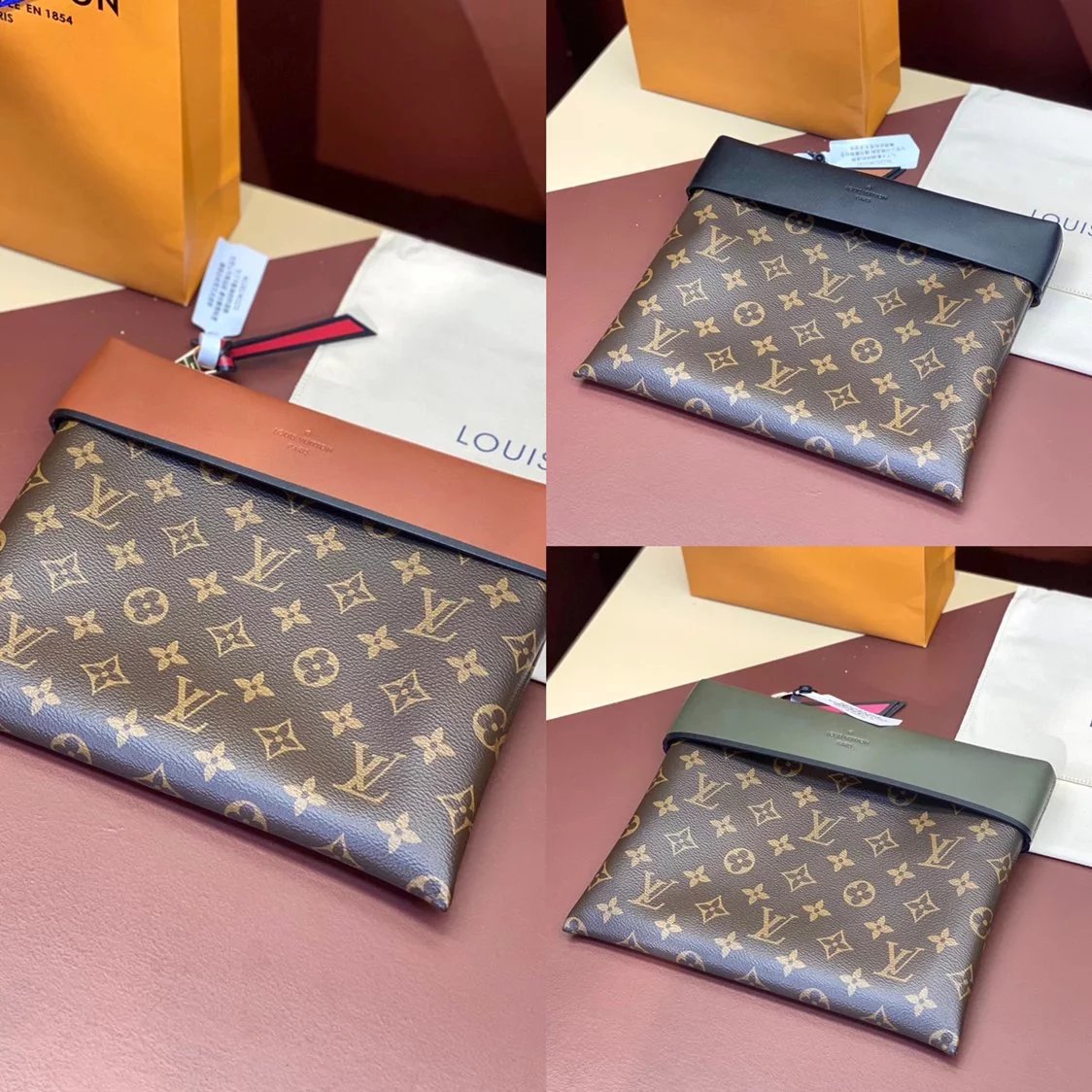 Louis Vuitton LV Wallets/Clutches Top version M64035Black PochetteTuileries Wallet Clutch Men's Handbag Women's Bag Mobile Phone Bag Coin Purse Wallet Buggy Bag