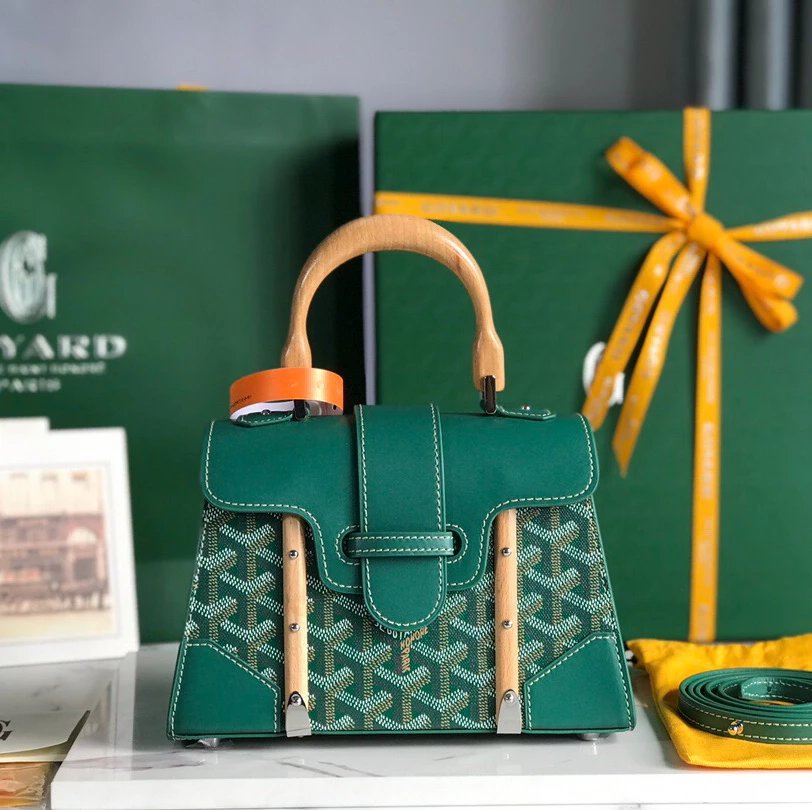 Goyard Bag Top version New Saigon Bag Handbag Small Size Saigon Saigon Bag mini Bag Small Size Handbag Celebrity Same Style Leather Crossbody Kelly Bag Women's Wooden Handle Handbag