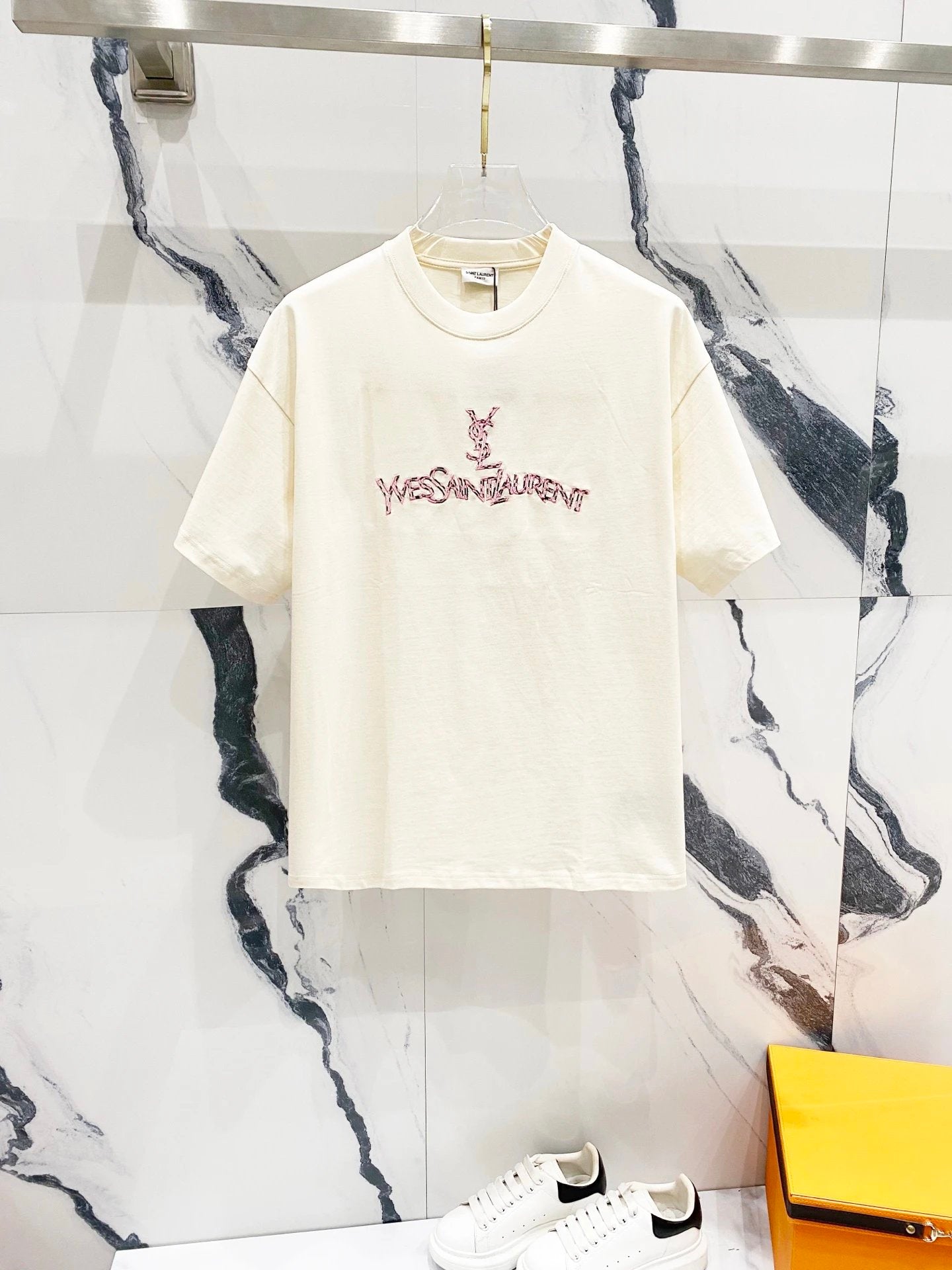YSL T-shirt Chest Patchwork Letter Embroidery logo round Neck Short Sleeve25ss New pure cotton T Unisex T-Shirt OS Drop Shoulder Loose Fit Base Shirt Top T-Shirt Short Sleeve