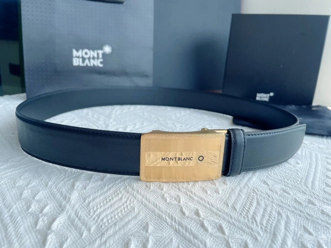 Montblanc Belt Top version Business Casual Belt Belt High Quality Double-Sided Head Layer Cowhide with Automatic Buckle Men's Leather Belt Fashion All-Match Business Belt Double-Sided Available3.5