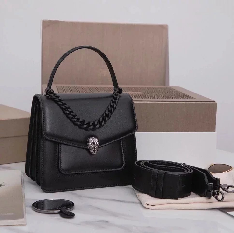 BVLGARI Bag Top version 【Original Quality】2021New Women's Bag Limited Edition Snake Head Buckle Red Enamel Snake Eye Women's Shoulder Bag/Crossbody Handbag Bag Decorated with a Snake's Head Naza Same Product Detachable Shoulder Strap