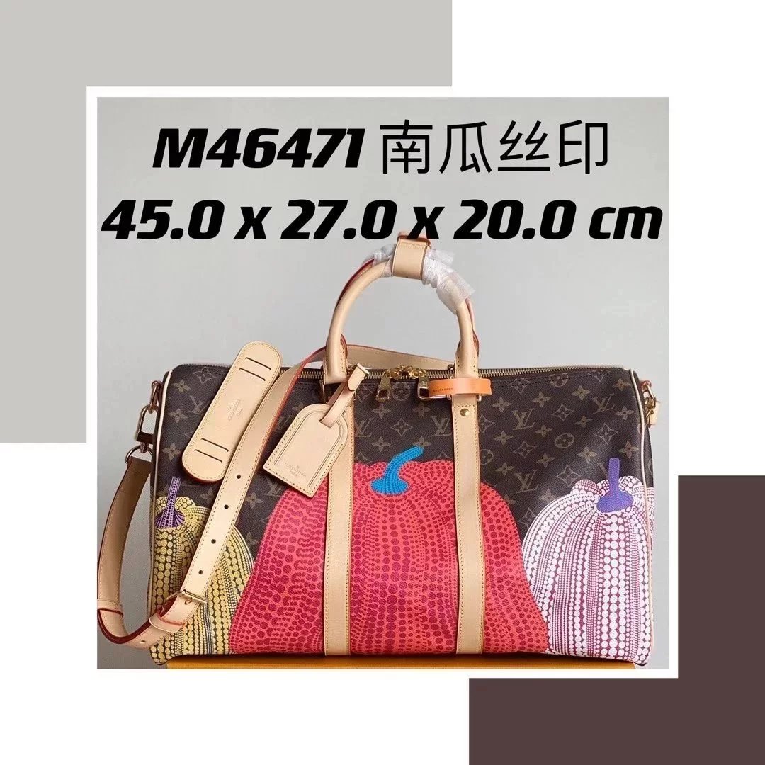 Louis Vuitton LV Travel Bag Top version 【Spot Goods】M4647146441Pumpkin Silk Screen Travel Bag Grass Room MIUSOU Cooperation keepall45Travel Bag Men's Travel Bag Luggage Bag Handbag Unisex One-Shoulder Crossboby Bag Pumpkin Bag
