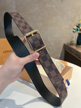 Louis Vuitton LV Belt Top version The Most New Belt4.0cm Men's Belt Metal Buckle Men's Leather Belt with Classic Presbyopic Checkered Belt with Genuine Goods Packaging