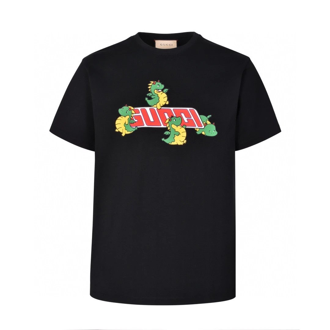 Gucci T-shirt Cartoon Letter Print on Chest logo round Neck Short Sleeve25ss New pure cotton T Unisex T-Shirt OS Loose Fit Base Shirt Top Half Sleeve T-Shirt