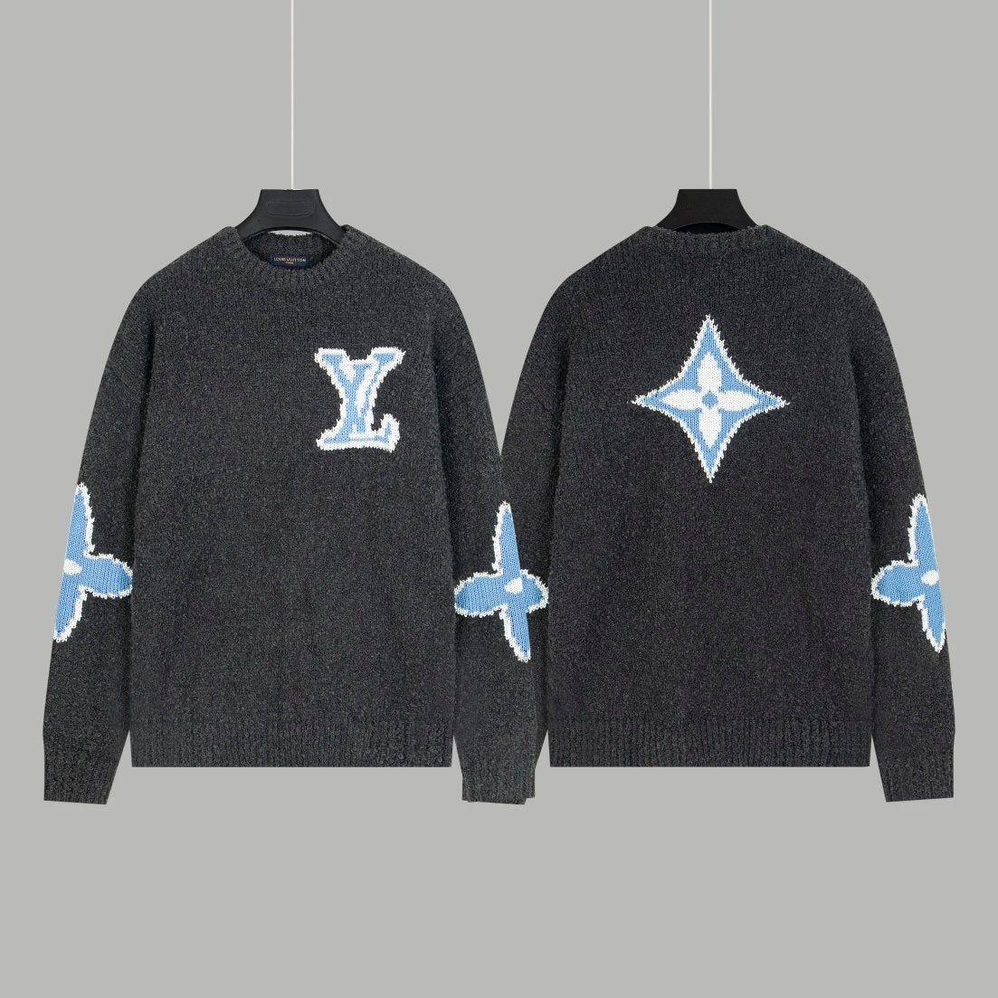 Louis Vuitton LV Sweater Letter Intarsia Wool Crew Neck Sweater Long Sleeve Pullover Thickened Lazy Style OS Loose Fit Knit Jacket Unisex