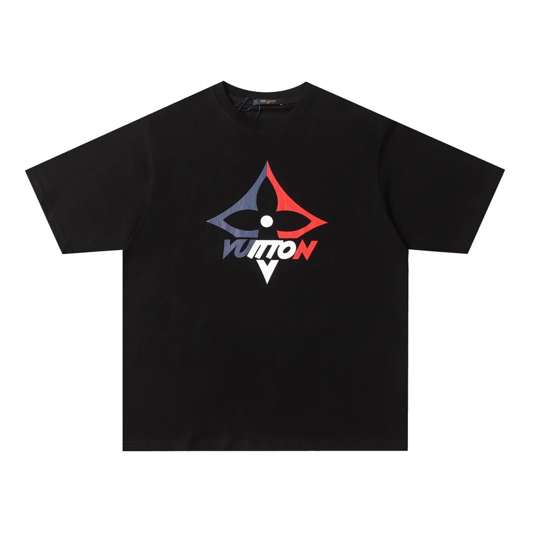 Louis Vuitton LV T-shirt Red and Blue Patchwork Foam Flocking on the Chest LOGO Printed round Neck Short Sleeve25ss New pure cotton T Unisex T-Shirt OS Loose Fit Base Shirt Top T-Shirt Short Sleeve