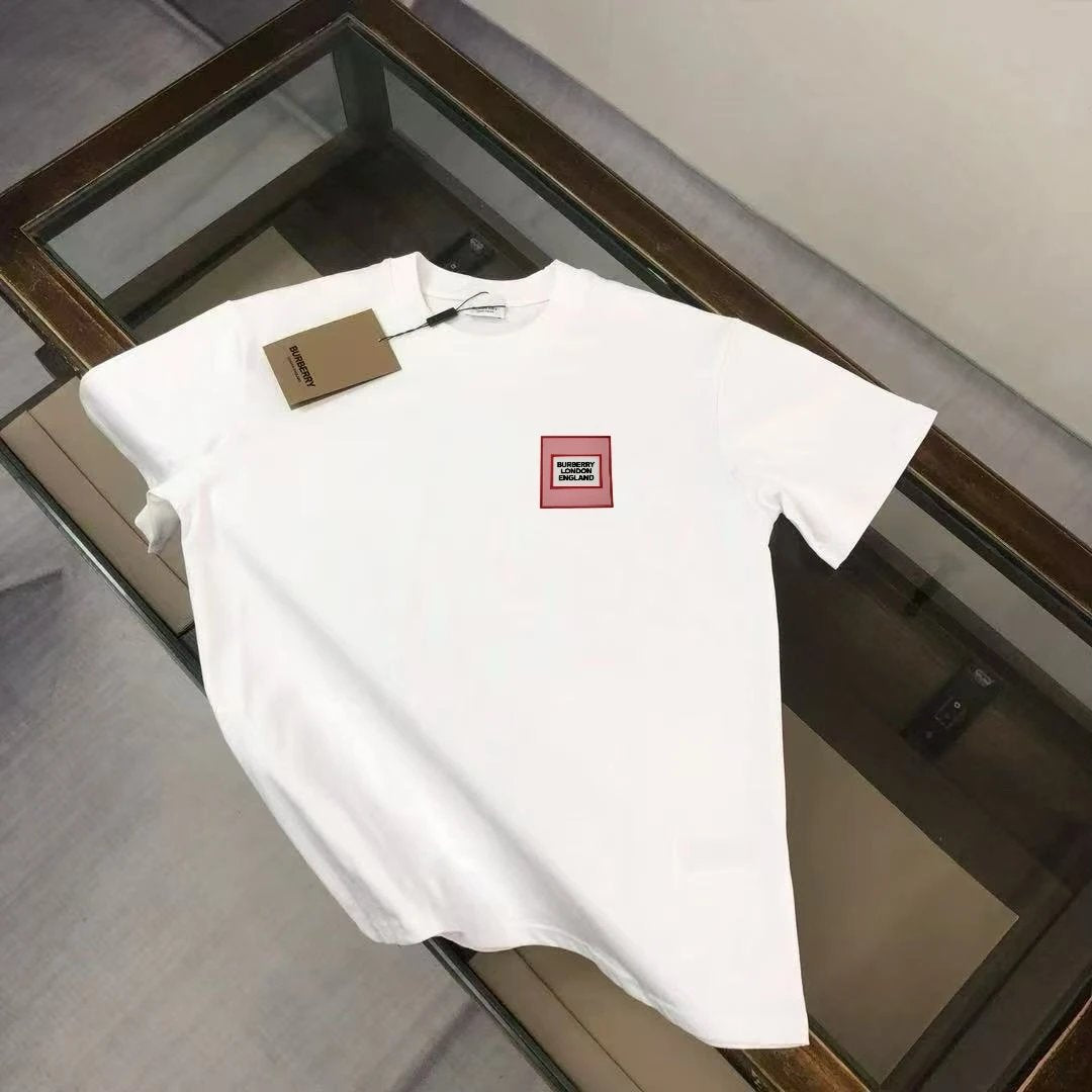 Burberry T-shirt Red Small Letter Print on the Chest logo round Neck Short Sleeve25ss New Pure Cotton Unisex Style T T-shirt OS Loose Fit Base Shirt Top Half Sleeve T-Shirt