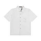 Louis Vuitton LV Shirt Pocket Sequin Embroidery logo Shijia Turn-down Collar Short Sleeve Shirt Versatile Business Unisex Casual Slim Fit Jacket