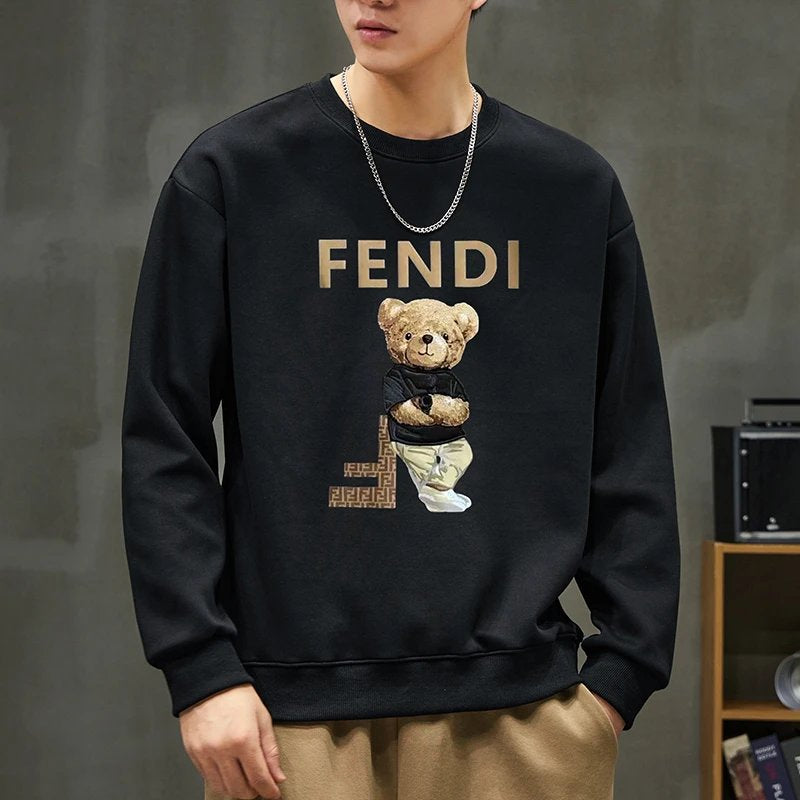 FENDI Hoodie 24New Cartoon Bear Printed round Neck Long Sleeve Bottoming Shirt Women's Sweater Men