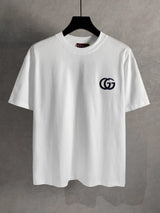 Gucci T-shirt Front Double Ring 3D Embroidery logo round Neck Short Sleeve25ss New Pure Cotton Unisex Style T Casual T-Shirt Base Layer Shirt OS Loose Fit Half Sleeve Top Plus Size