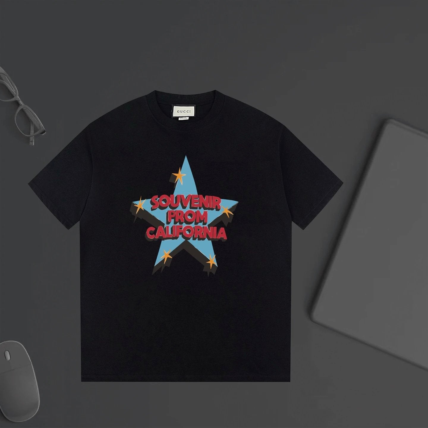 Gucci T-shirt Five-pointed Star Print on the Chest logo round Neck Short Sleeve25ss New Pure Cotton Unisex Style T T-shirt OS Loose Fit Base Shirt Top Half Sleeve T-Shirt