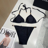 LOEWE Swimsuit Brand Logo Bikini Two-Piece Swimsuit Sexy Small Chest Gathered Beach Pool Vacation Hot Spring Backless White Women's Swimwear