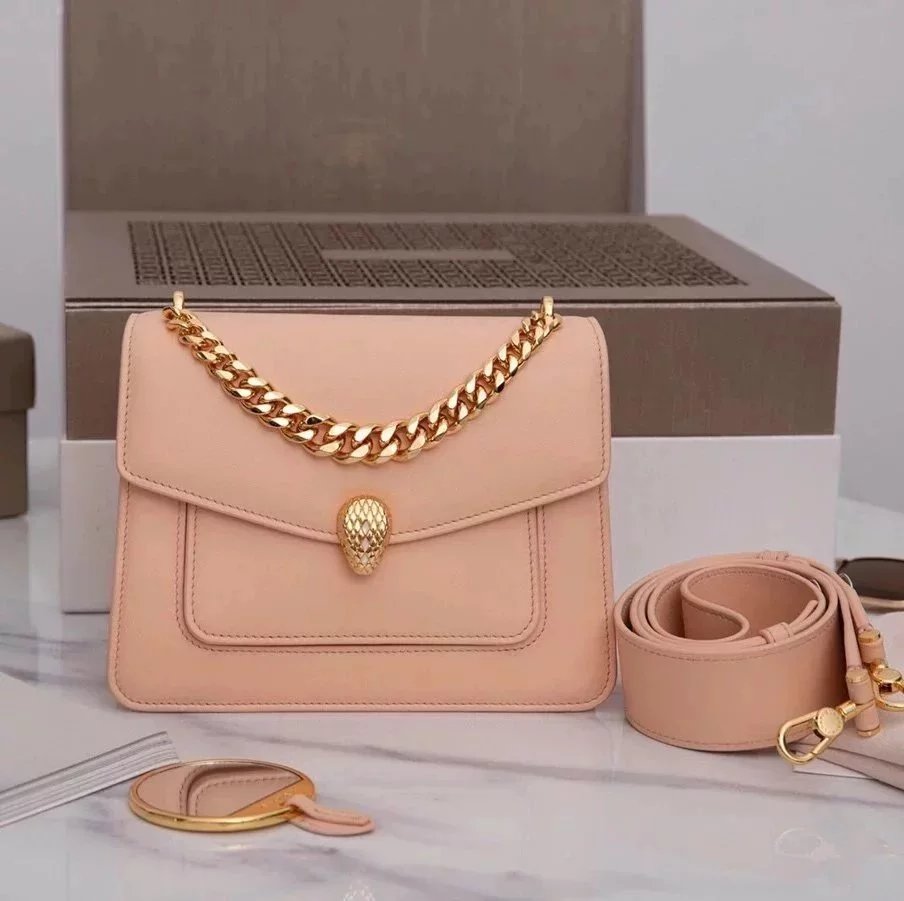 BVLGARI Bag Top version 【Original Quality】2021New Women's Bag Limited Edition Snake Head Buckle Red Enamel Snake Eye Women's Shoulder Bag/Crossbody Handbag Bag Decorated with a Snake's Head Naza Same Product Detachable Shoulder Strap