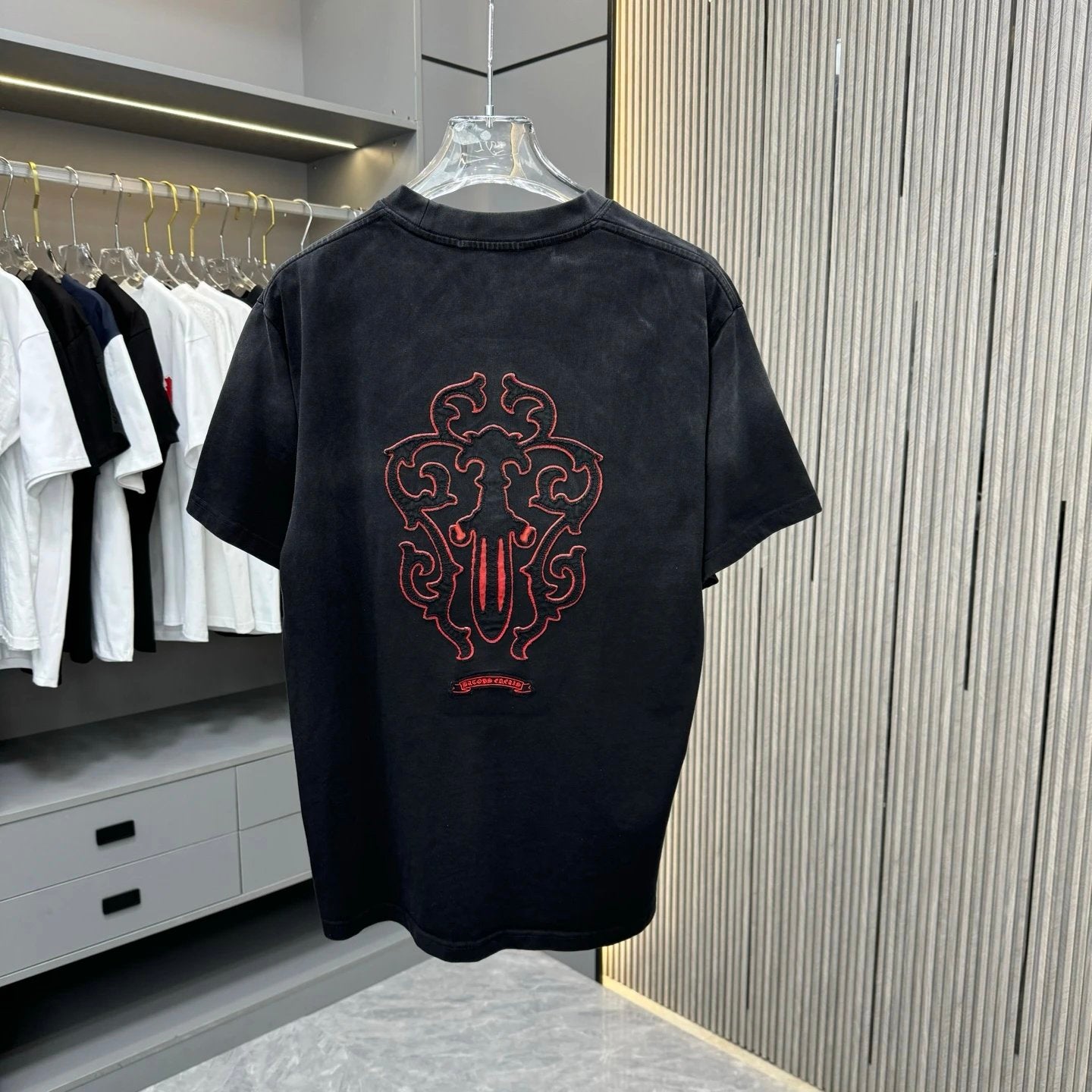 Chrome Hearts T-shirt Back Pattern Spray Painting Embroidery logo round Neck Short Sleeve25ss New pure cotton T Unisex T-Shirt OS Drop Shoulder Loose Fit Base Shirt Top T-Shirt Short Sleeve