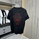 Chrome Hearts T-shirt Back Pattern Spray Painting Embroidery logo round Neck Short Sleeve25ss New pure cotton T Unisex T-Shirt OS Drop Shoulder Loose Fit Base Shirt Top T-Shirt Short Sleeve
