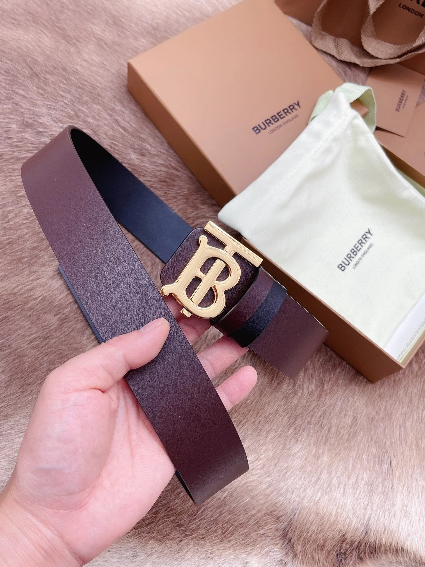 Burberry Belt Top version 【Full Package】New Men's Leather Belt Width3.5cm Double-Sided Imported First Layer Calfskin Full Grain Leather Genuine Goods Quality Original Letter Rotating Buckle Counter Full Set Gift Box Packaging B Home Belt