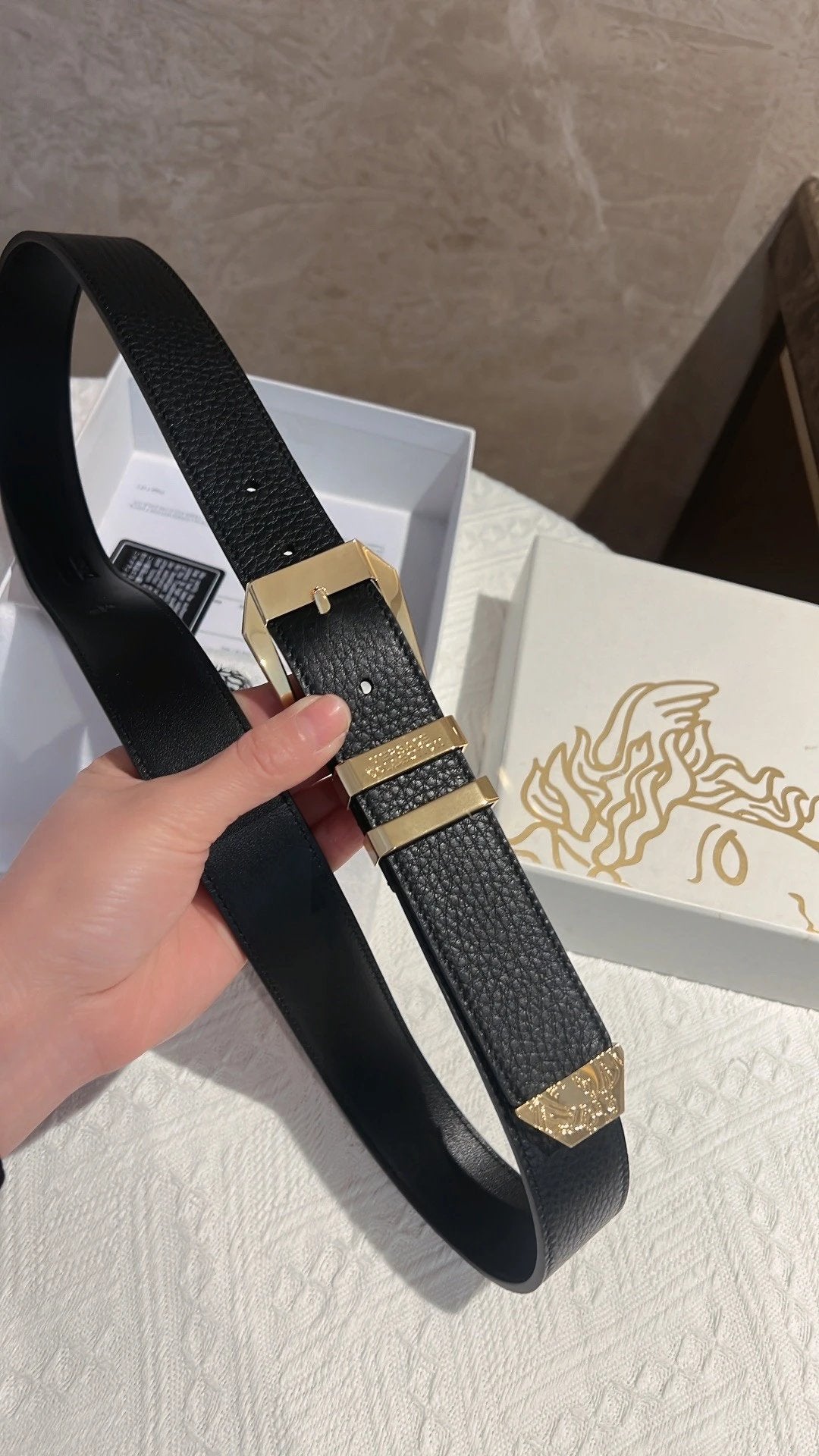 VERSACE Belt Top version 【Counter Original Factory】Original Men's Leather Belt Width4.0cm Genuine Goods Quality Double-Sided Imported First Layer Cowhide Full Grain Original Cowhide Boutique Color Buckle Double-Sided Available Genuine Steel Seal logo Men'