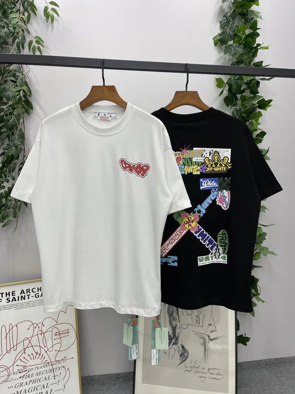 OFF-White T-shirt Top Version Counter Same Style Cotton Short Sleeve T T-shirt Men's and Women's Loose Summer Base Casual Half Sleeve