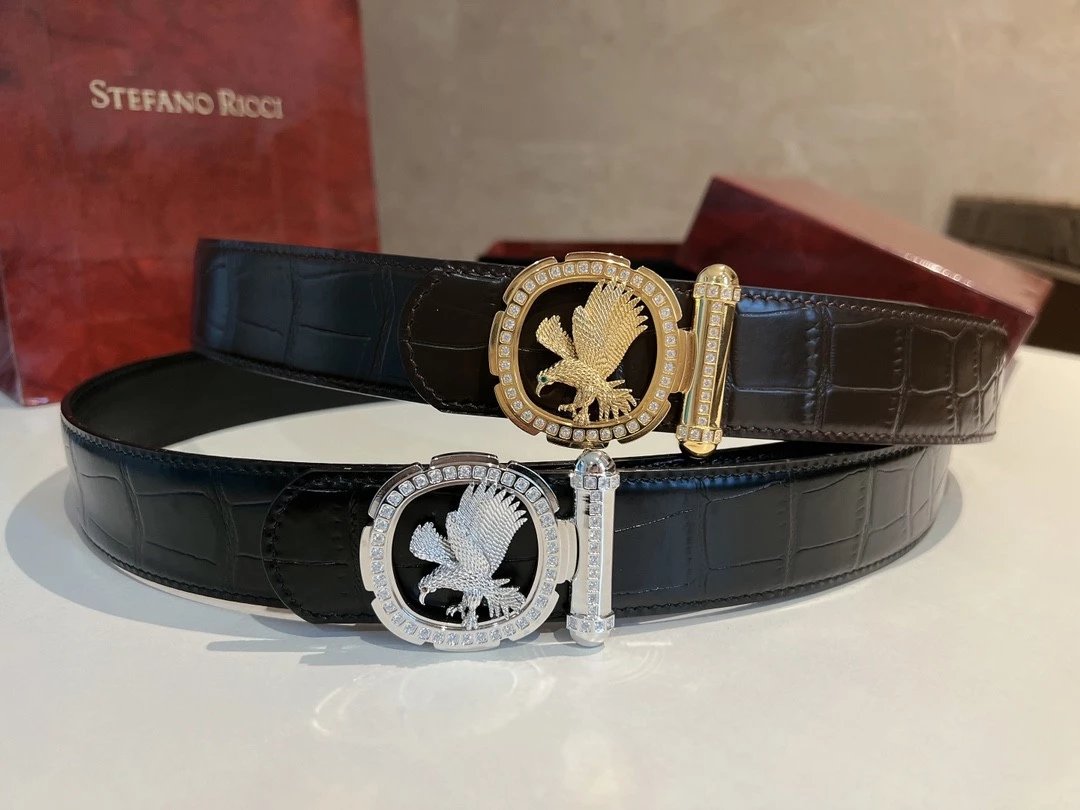 Stefano Ricci Belt Top version Original Order Men's Belt Width:3.8cm Boutique Eagle Head Fine Steel Buckle Gold Vacuum Plating New Belt Selected Italian First Layer Cowhide Shark Pattern with Crystal Calfskin Bottom