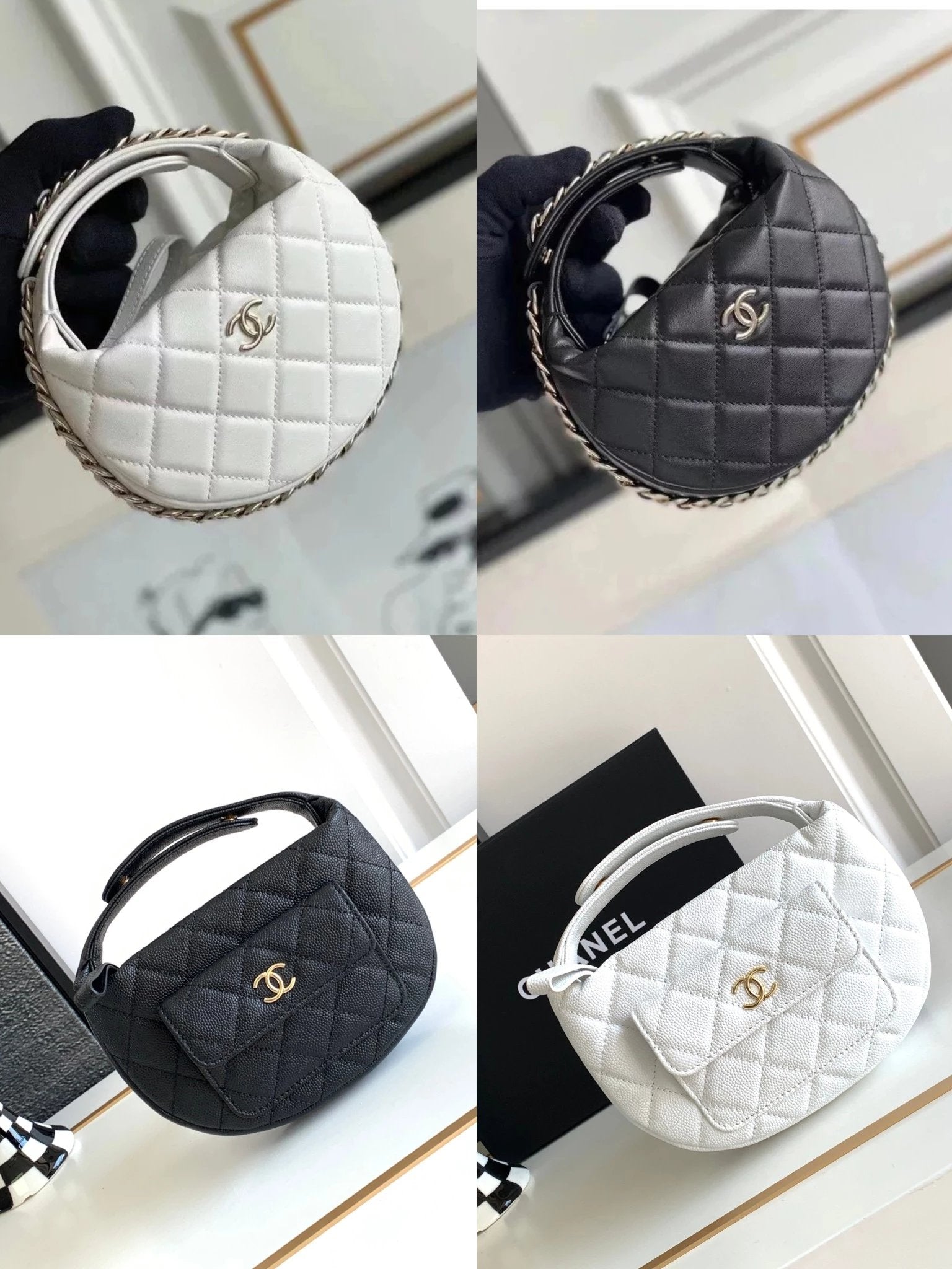 Chanel Women's Bag Top version 【Original Leather Highest Version】Bag2023New Hula Hoop Mini Clutch Small Waste Bag Handbag23c New Popular Women's Bag Clutch Wrist Bag Dinner Bag23B New Hula Hoop Bag Caviar Ball Grain Cowhide