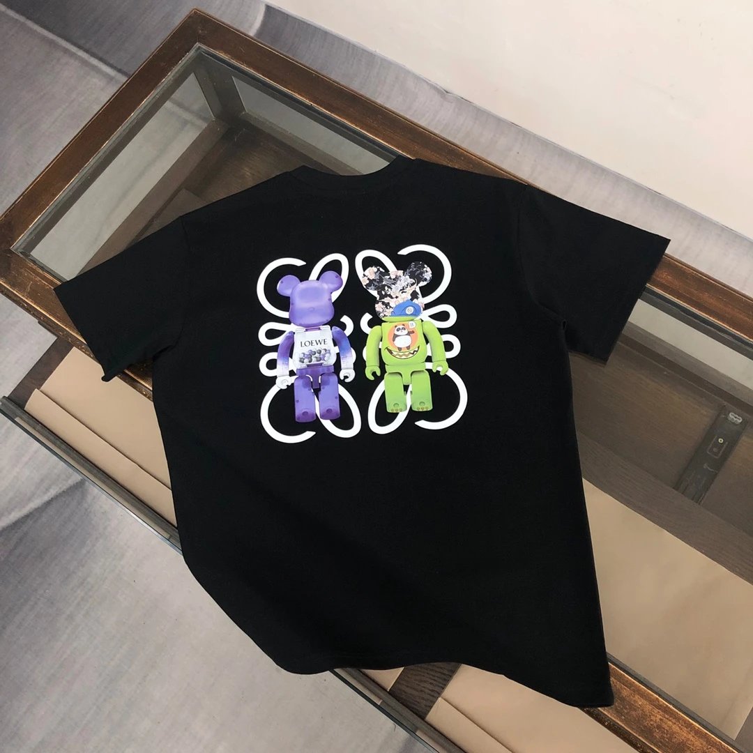 LOEWE T-shirt Back Machine Bear Print logo round Neck Short Sleeve25ss New pure cotton T Unisex T-Shirt OS Loose Fit Base Shirt Top Half Sleeve T-Shirt