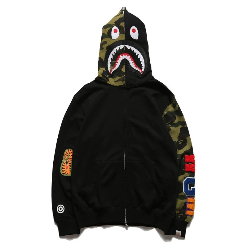 Bape Hoodie Top Version Classic Shark Camouflage Hooded Sweater Hip Hop Style Loose Men and Women Couple Hoodie Coat