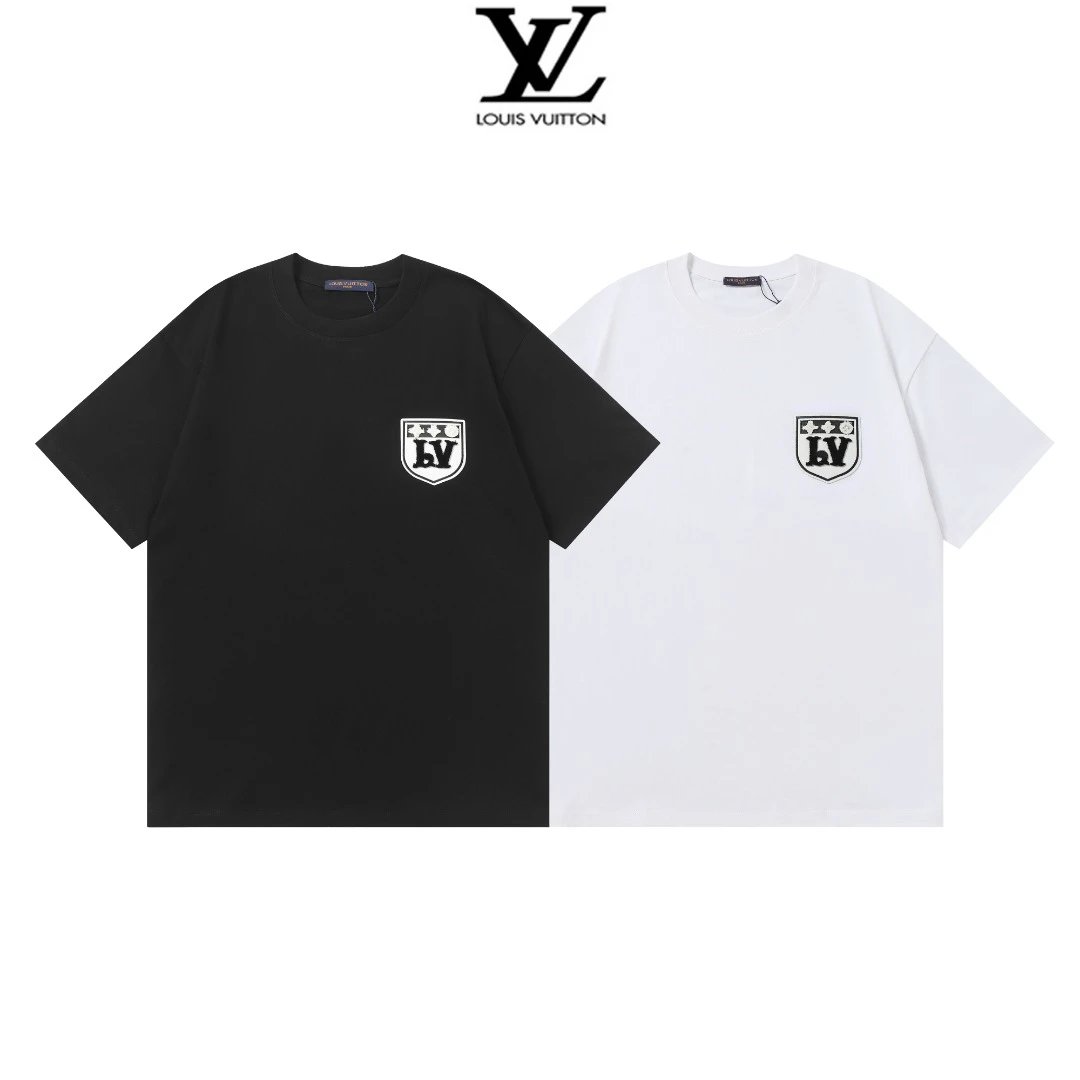 Louis Vuitton LV T-shirt Chest Shield Letter Towel Embroidery logo round Neck Short Sleeve25ss New pure cotton T Unisex T-Shirt OS Drop Shoulder Loose Fit Base Shirt Top T-Shirt Short Sleeve