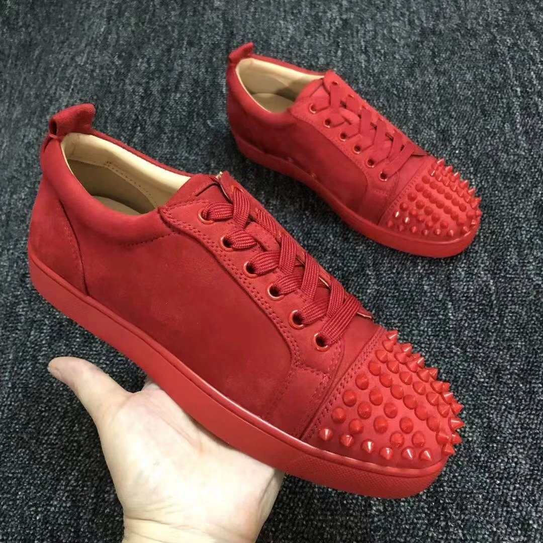 Christian Louboutin Shoes European Station cl Red Sole Shoes New Men's Shoes Red Sole Couple Trend Rivet Casual Lace up